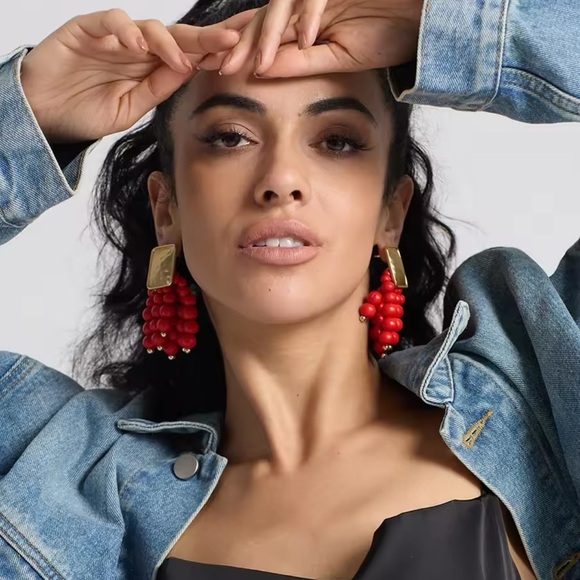 Zara Red Cascade Beaded Earrings - Picture 8 of 12